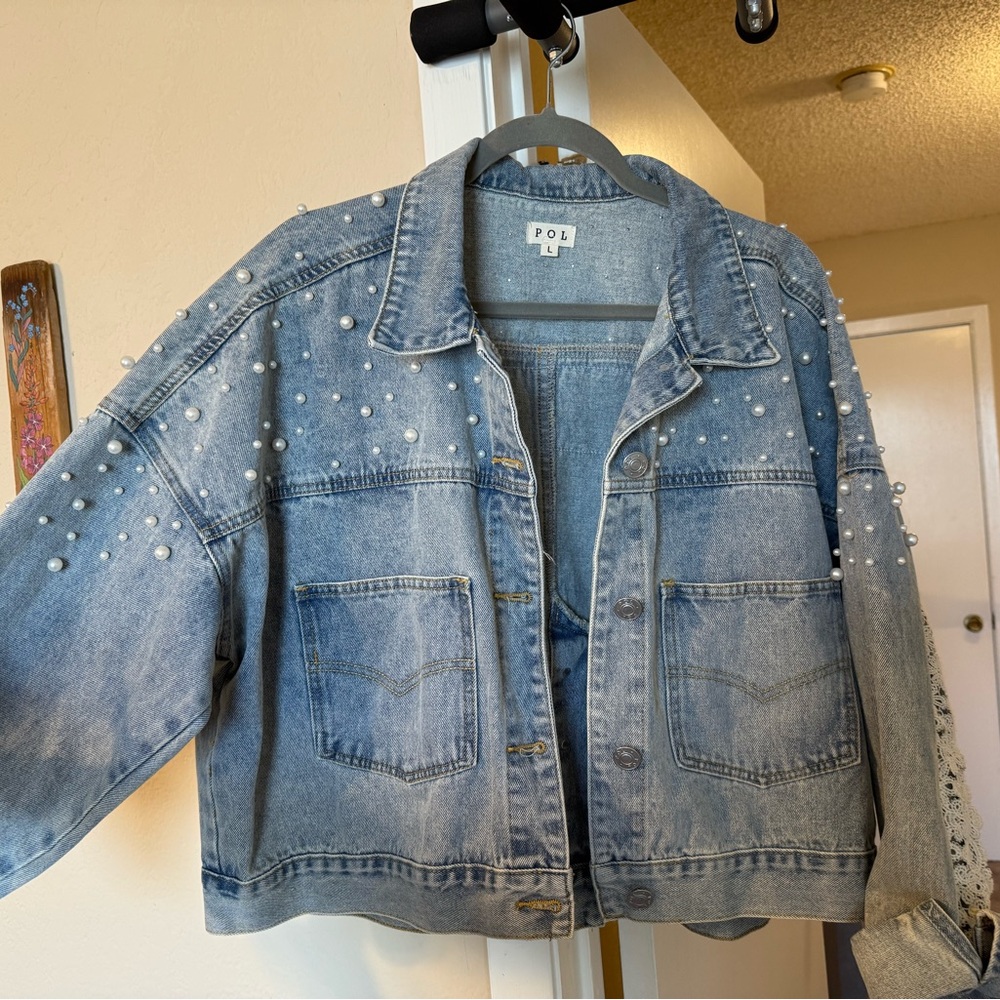 Pearl and Lace Oversized Denim Jacket (NWOT)